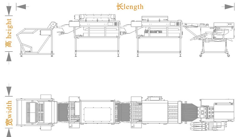 上蛋+洗蛋+烘干+三排敲蛋機組合生產(chǎn)線<長寬高>尺寸圖